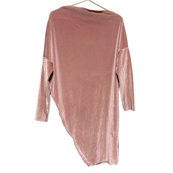 TOV Zipper Tunic Top Size‎ 40 Medium Pink Velvet Asymmetrical Hem Long Sleeve - Picture 8 of 13